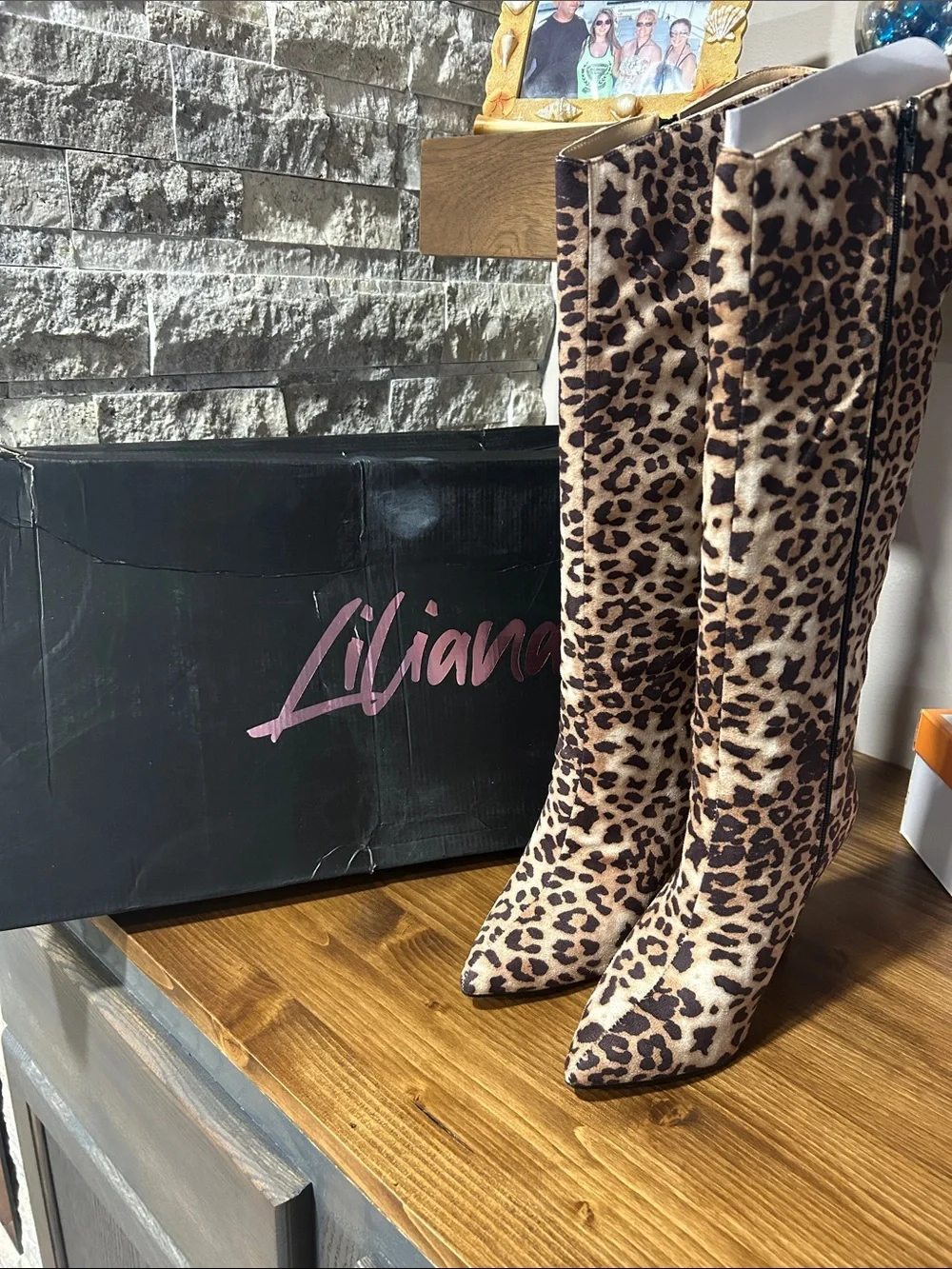Liliana Leopard-Print Over-the-Knee Pointed Boots - new in box size 7.5